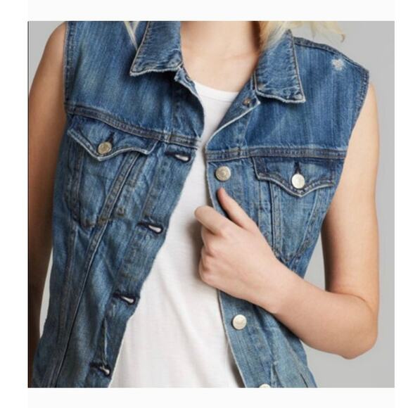 Rag & Bone Burney Denim Vest Women's S Medium Wash Festival Grunge Boho Casual - Picture 5 of 15